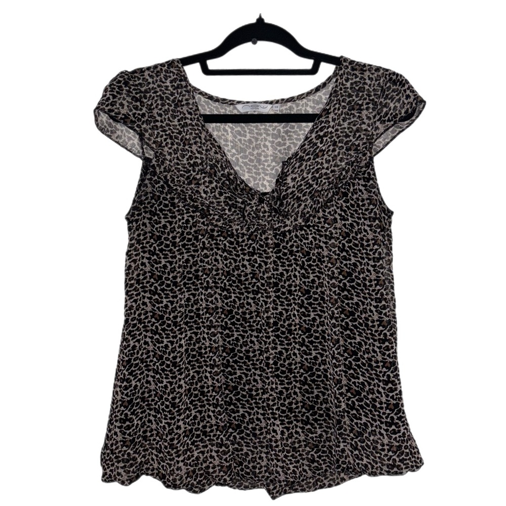 New Look Brown Ruffled Trimmed Leopard Print Shell Top